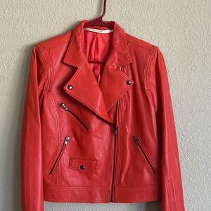 Truth and Pride Red Leather Moto Jacket Size M